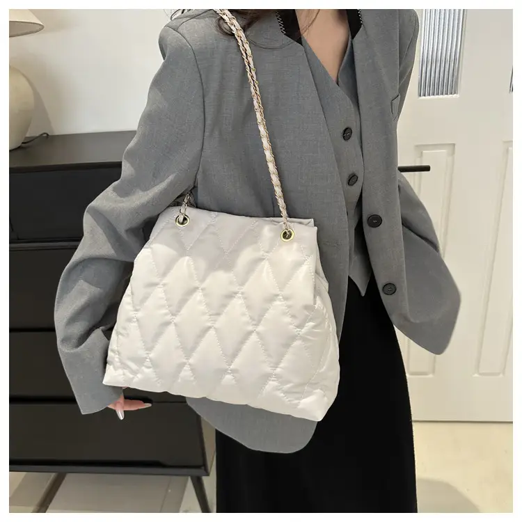 Brown Rhombic Quilted Shoulder Bag for Women — feature 17