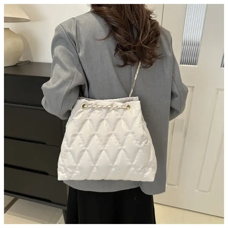 Brown Rhombic Quilted Shoulder Bag for Women — feature 19
