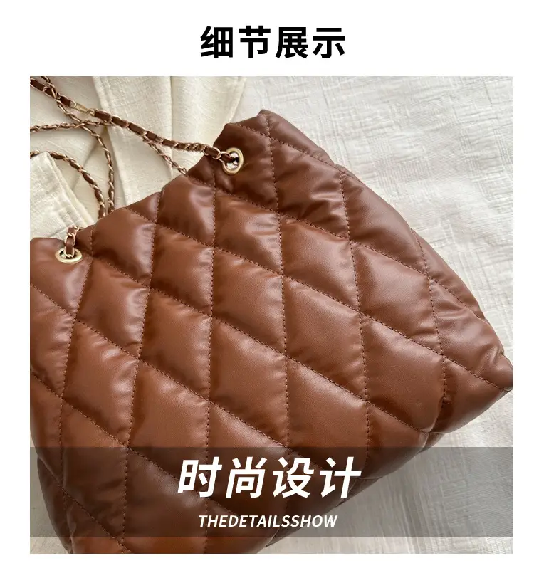 Brown Rhombic Quilted Shoulder Bag for Women — feature 2