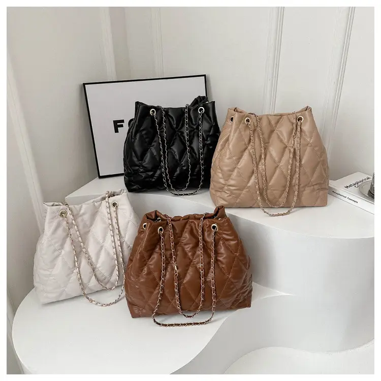 Brown Rhombic Quilted Shoulder Bag for Women — feature 20