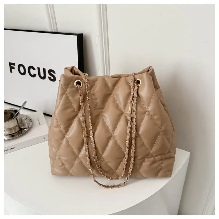 Brown Rhombic Quilted Shoulder Bag for Women — feature 21