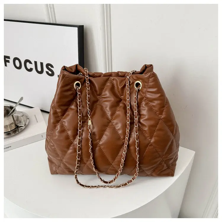 Brown Rhombic Quilted Shoulder Bag for Women — feature 22