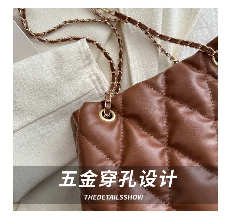 Brown Rhombic Quilted Shoulder Bag for Women — feature 4