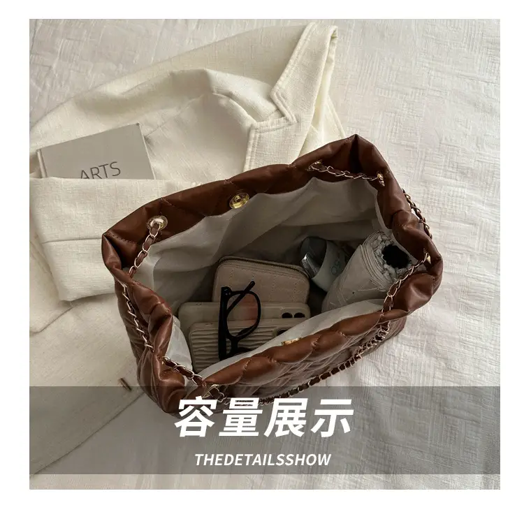 Brown Rhombic Quilted Shoulder Bag for Women — feature 6