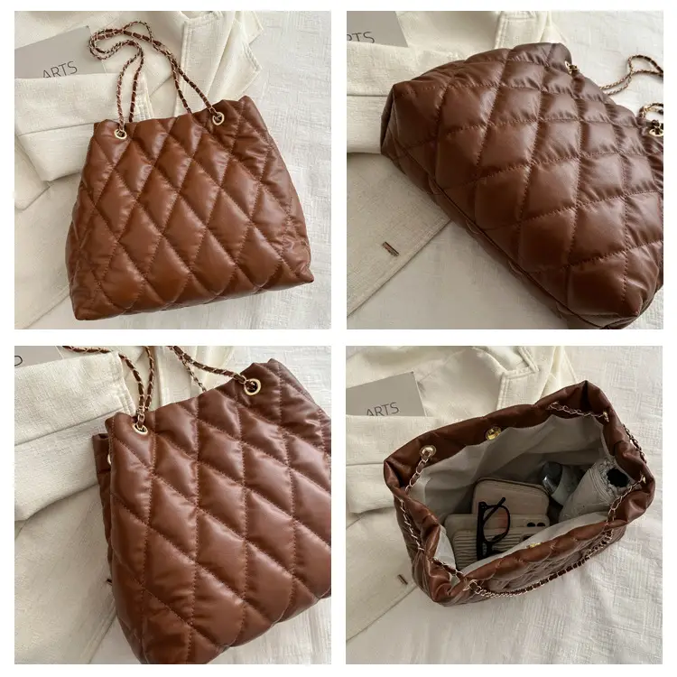 Brown Rhombic Quilted Shoulder Bag for Women — feature 7