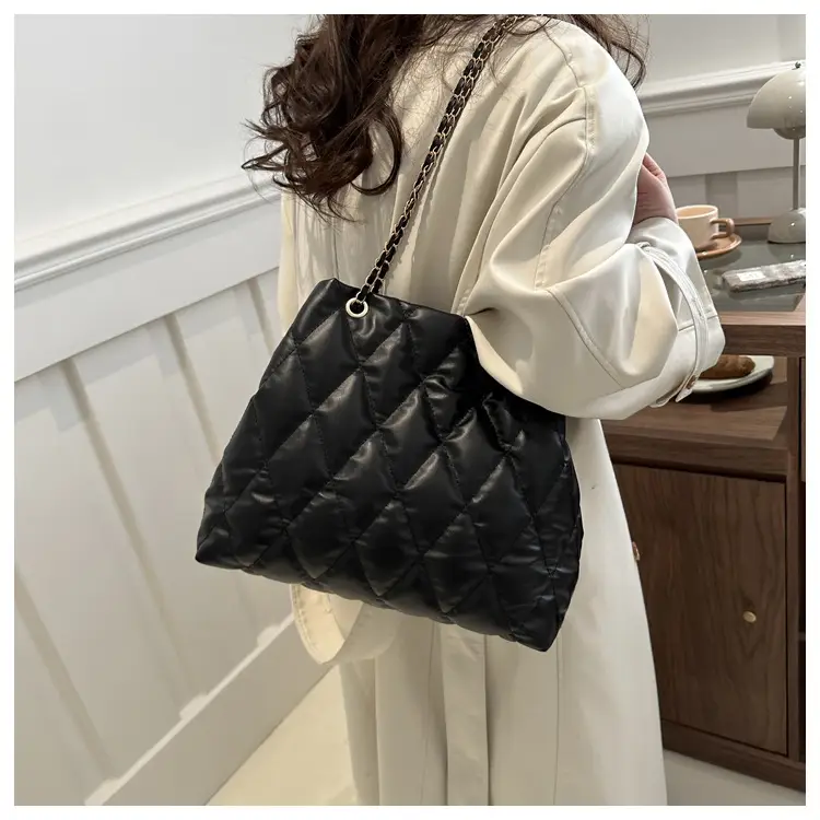 Brown Rhombic Quilted Shoulder Bag for Women — feature 8