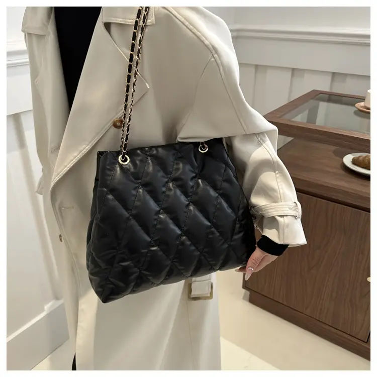 Brown Rhombic Quilted Shoulder Bag for Women — feature 9
