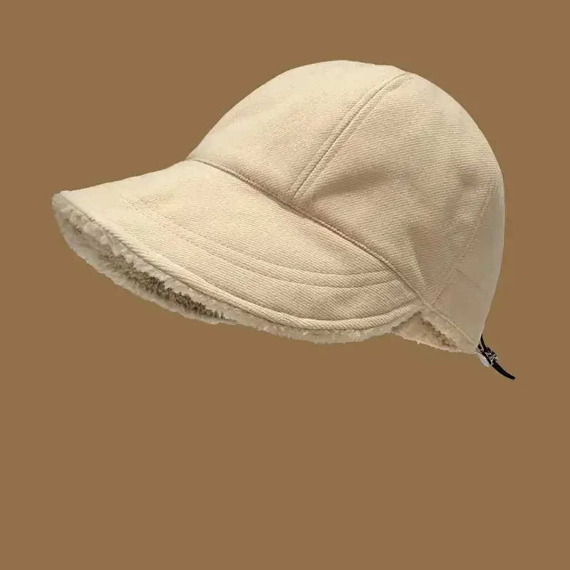 Women Winter Wool Fisherman Hat Beige Large Cap - Image 4