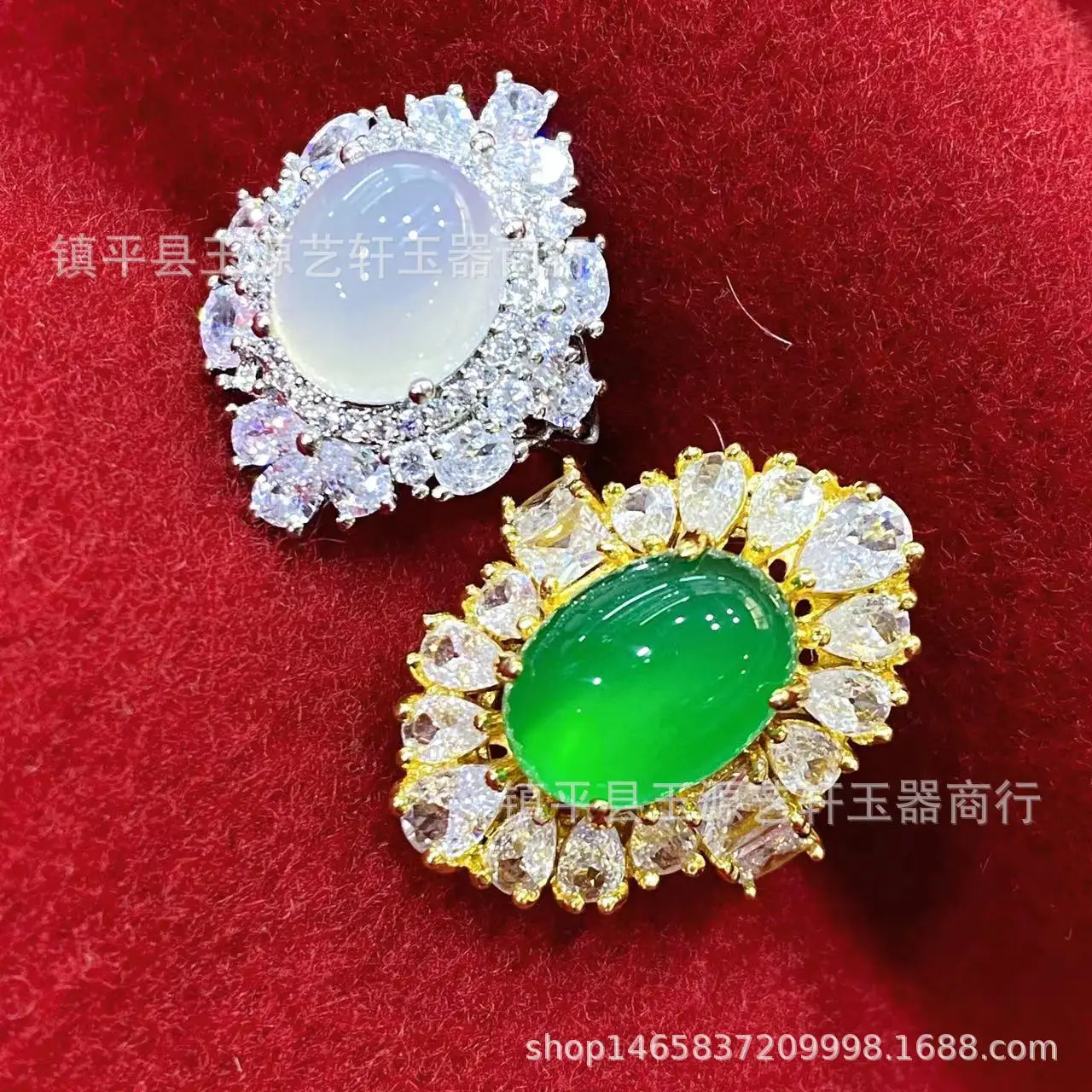Brazilian Bingyang Green Chalcedony Pigeon Egg Ring with Full Diamond and Guofeng — feature 2