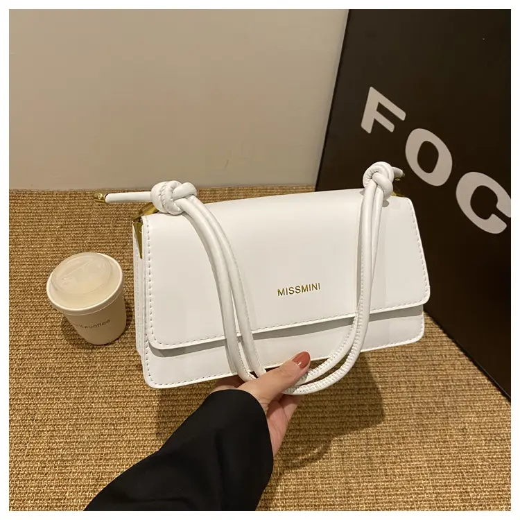 Women's Beige Shoulder Messenger Bag with Gold Handles - Image 7