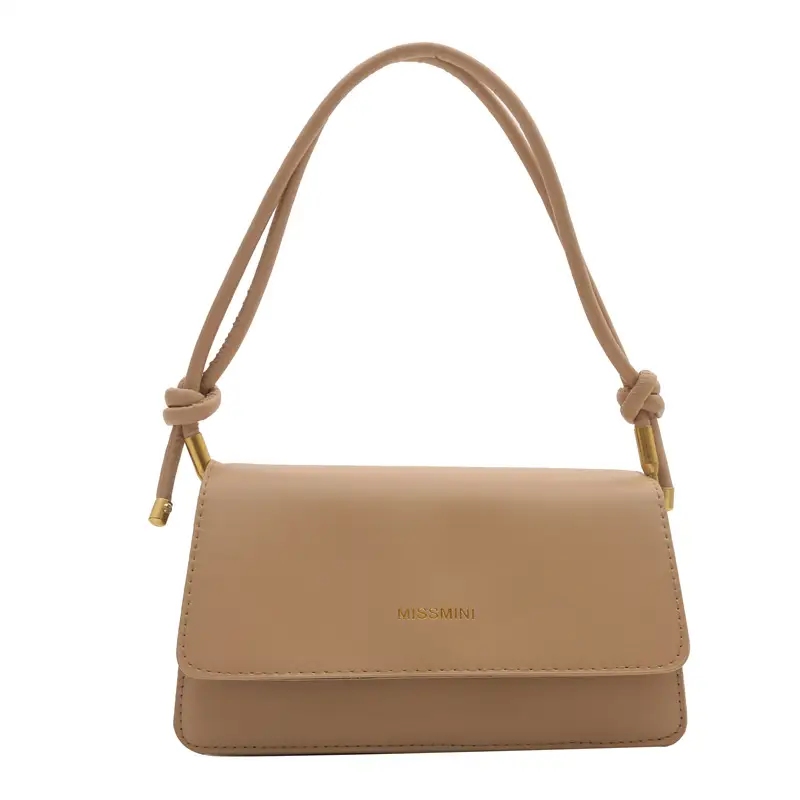 Women's Beige Shoulder Messenger Bag with Gold Handles - Image 9