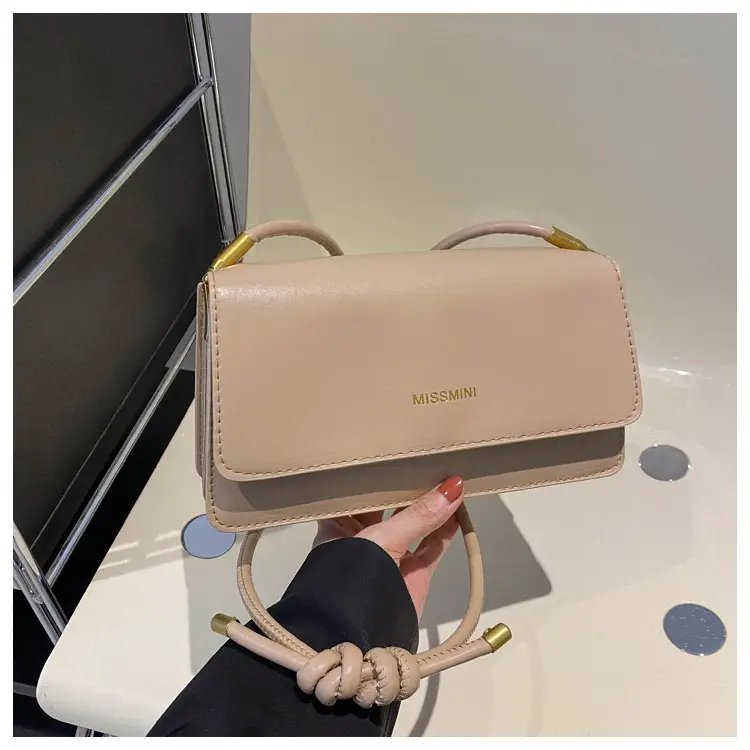 Women's Beige Shoulder Messenger Bag with Gold Handles — feature 12