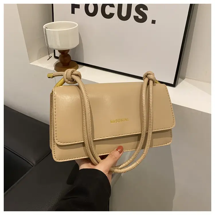 Women's Beige Shoulder Messenger Bag with Gold Handles — feature 13
