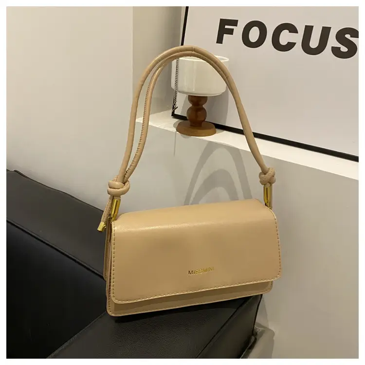 Women's Beige Shoulder Messenger Bag with Gold Handles — feature 14