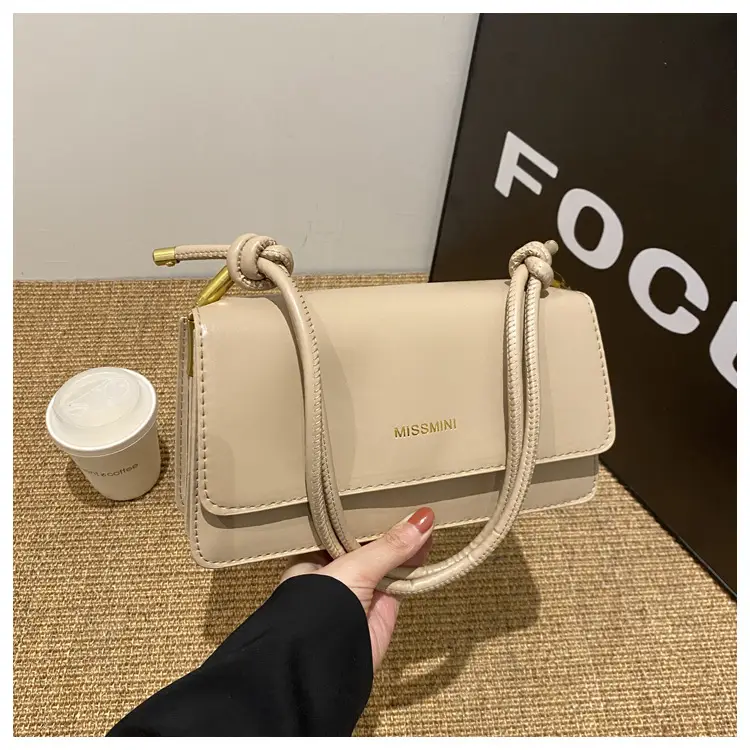 Women's Beige Shoulder Messenger Bag with Gold Handles — feature 27