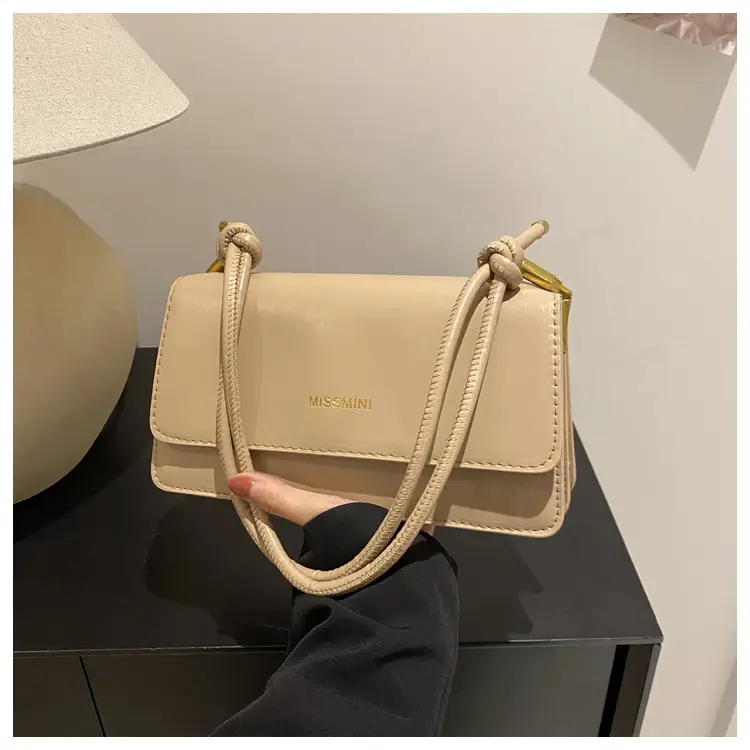 Women's Beige Shoulder Messenger Bag with Gold Handles — feature 29