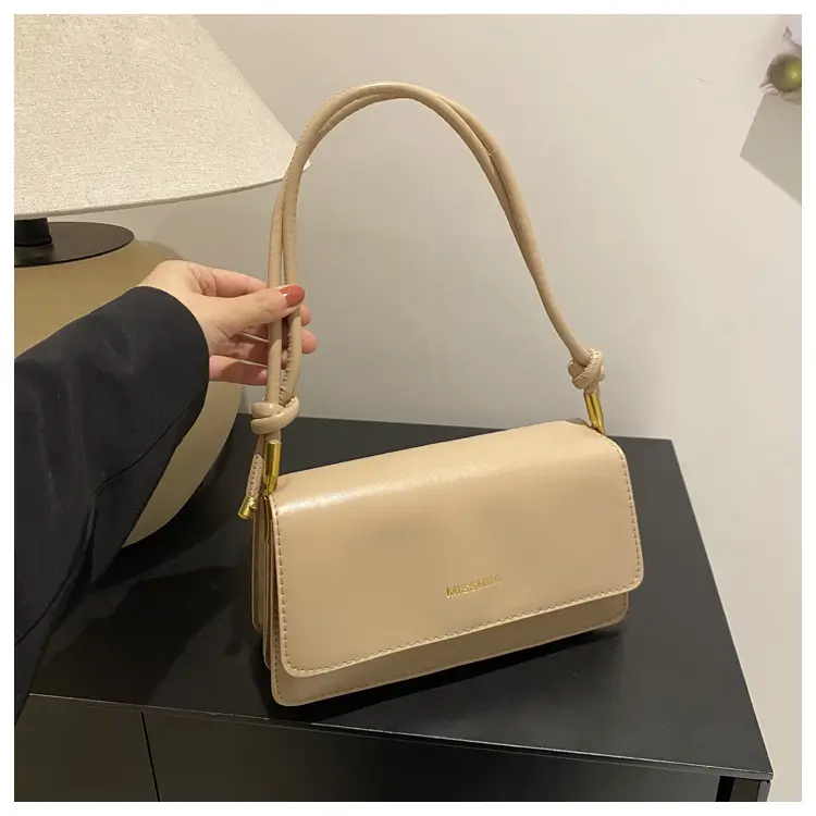 Women's Beige Shoulder Messenger Bag with Gold Handles — feature 30