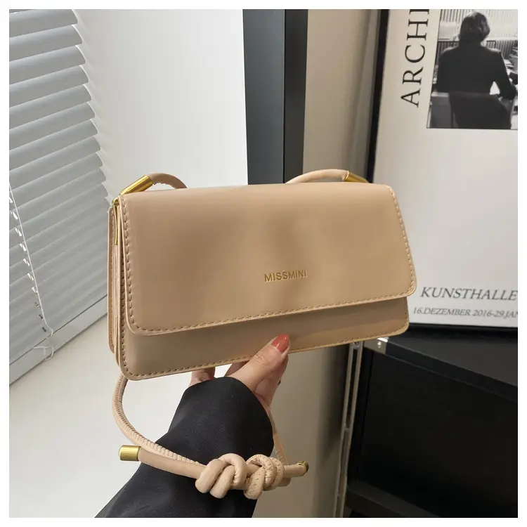 Women's Beige Shoulder Messenger Bag with Gold Handles — feature 33