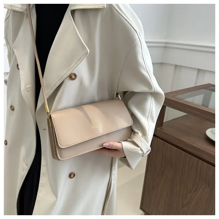 Women's Beige Shoulder Messenger Bag with Gold Handles — feature 36