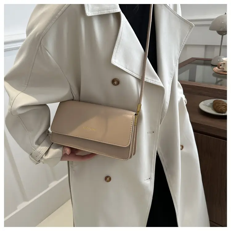 Women's Beige Shoulder Messenger Bag with Gold Handles — feature 37