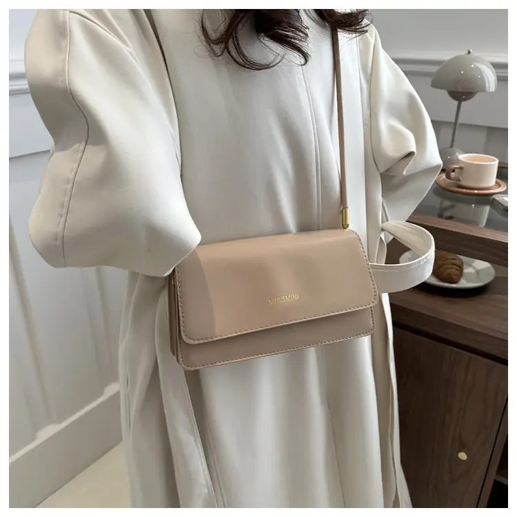 Women's Beige Shoulder Messenger Bag with Gold Handles — feature 38