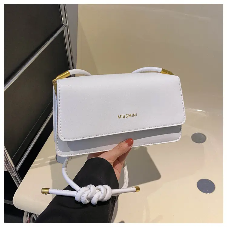 Women's Beige Shoulder Messenger Bag with Gold Handles - Image 2