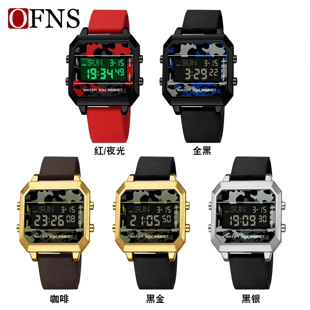 Military Style Red Silicone Digital Watch for Men - Image 9