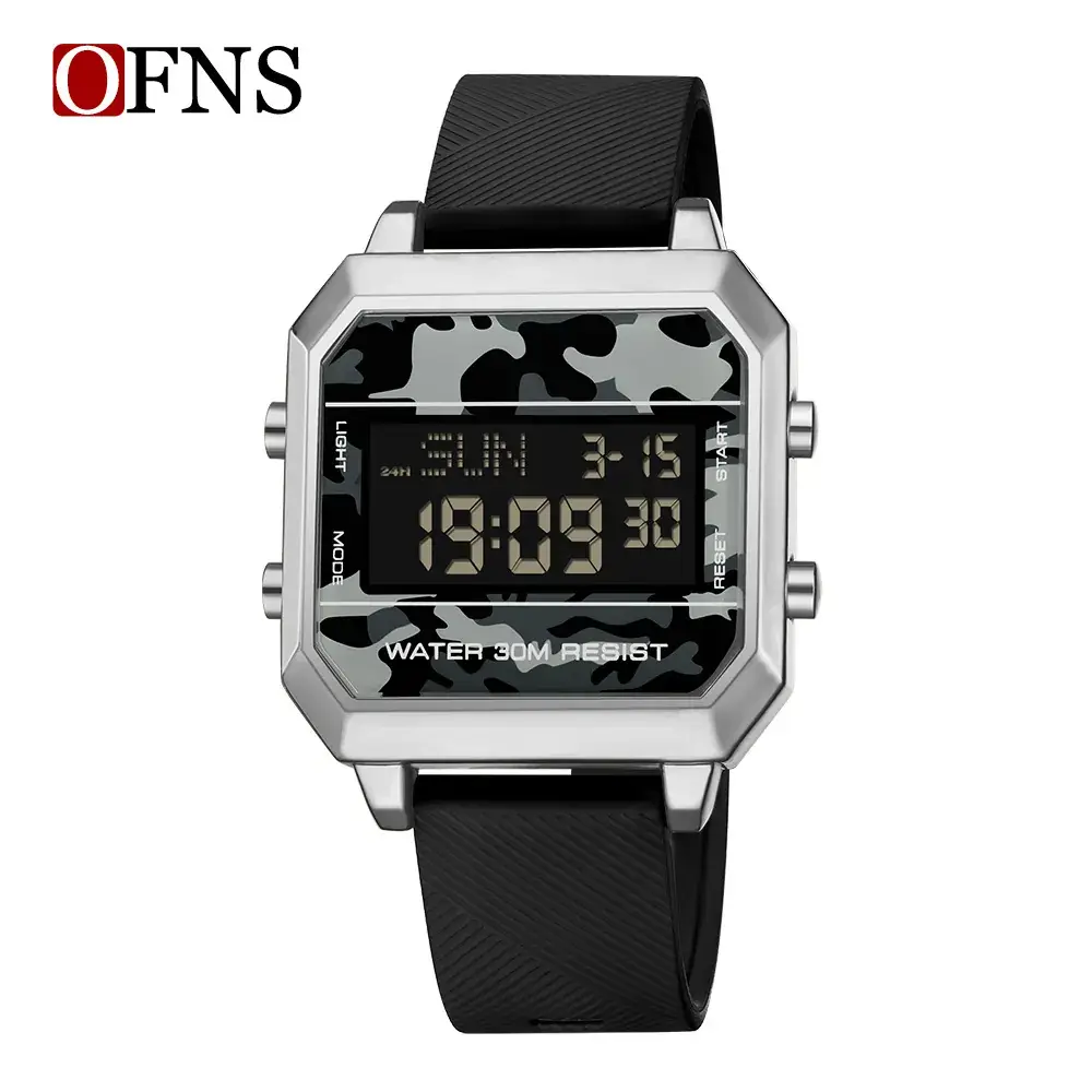 Military Style Red Silicone Digital Watch for Men - Image 2