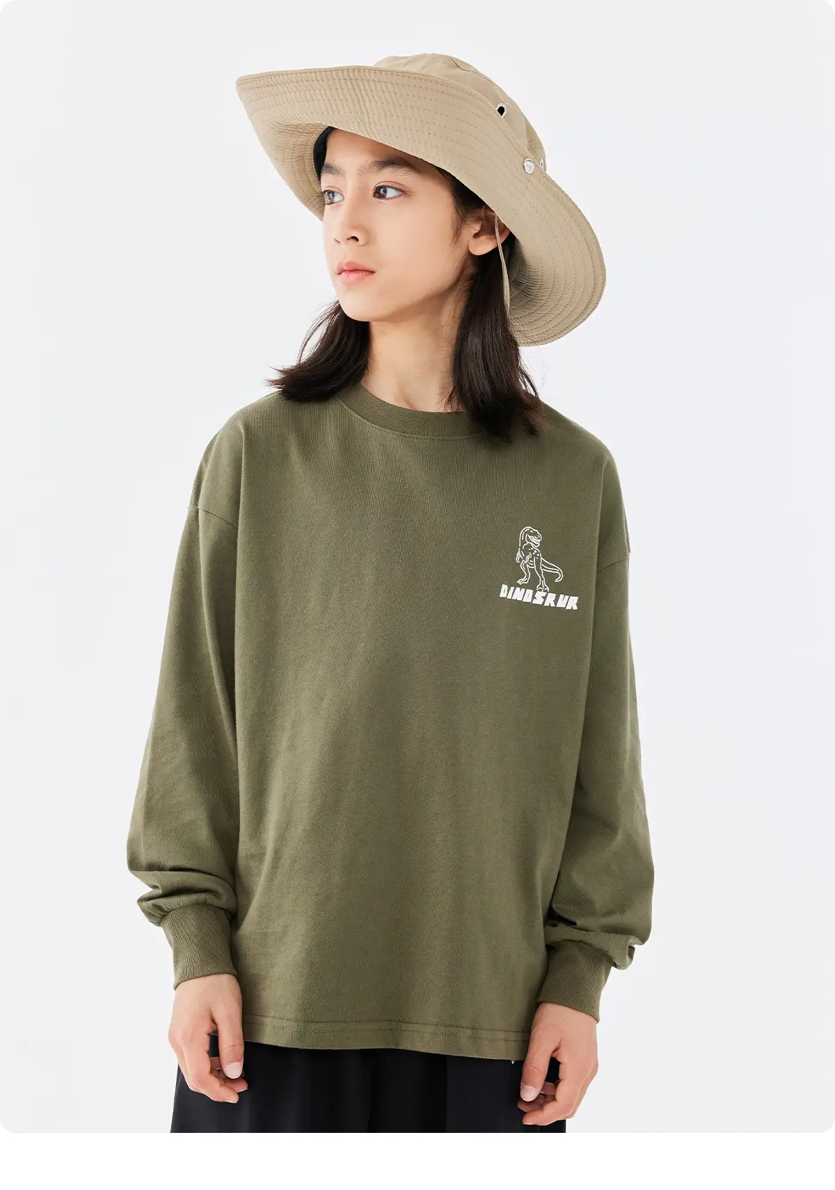 Girls Dinosaur Print Long Sleeve T-Shirt Green Medium Large — feature 18
