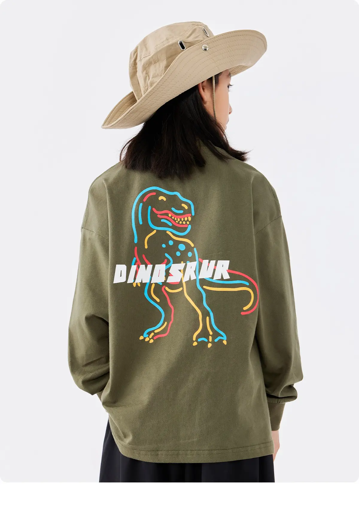 Girls Dinosaur Print Long Sleeve T-Shirt Green Medium Large — feature 19