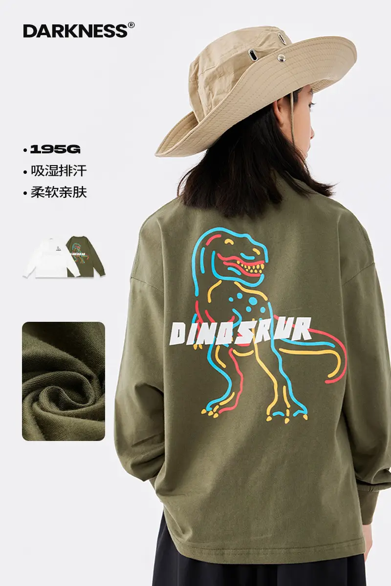Girls Dinosaur Print Long Sleeve T-Shirt Green Medium Large — feature 3