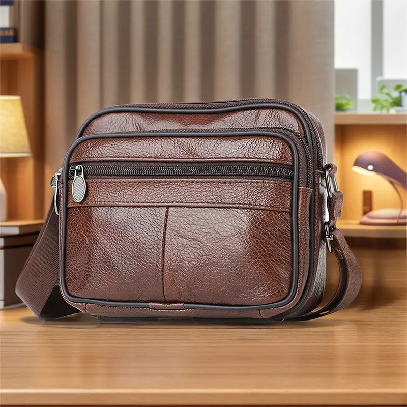 New Men's Genuine Leather Vintage Crossbody Bag Large Capacity