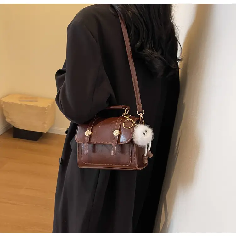 2026 Small Square Brown PU Leather Shoulder Bag with Magnetic Buckle — feature 1