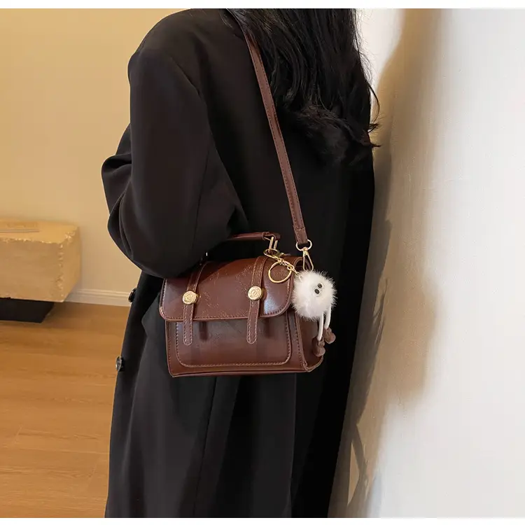2026 Small Square Brown PU Leather Shoulder Bag with Magnetic Buckle — feature 13