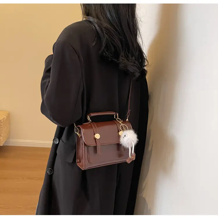 2026 Small Square Brown PU Leather Shoulder Bag with Magnetic Buckle — feature 14