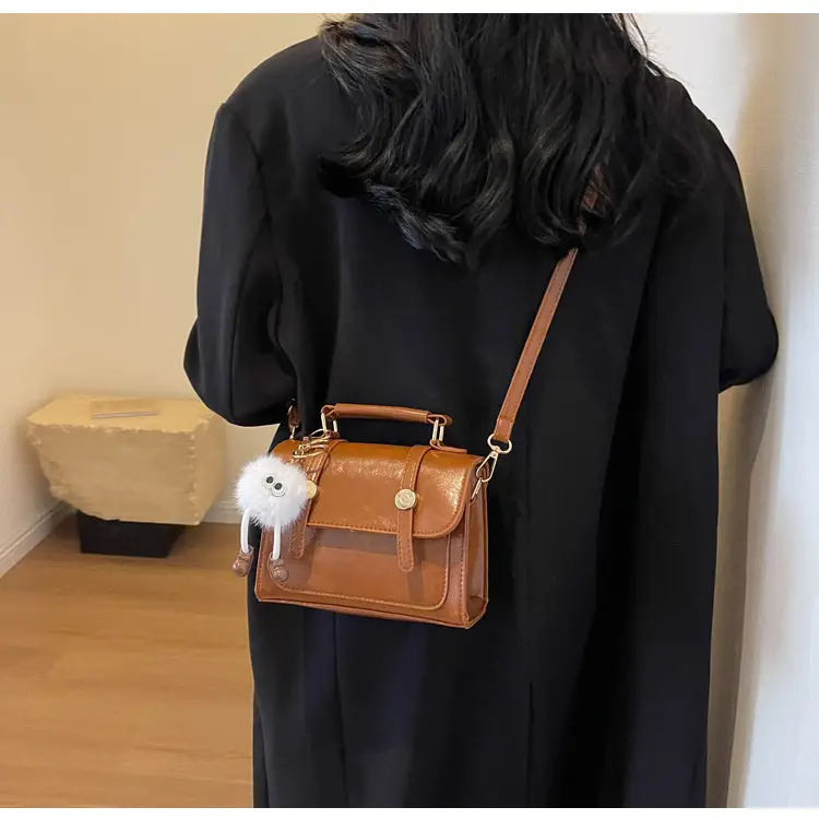 2026 Small Square Brown PU Leather Shoulder Bag with Magnetic Buckle — feature 15