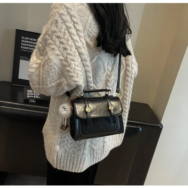 2026 Small Square Brown PU Leather Shoulder Bag with Magnetic Buckle — feature 18