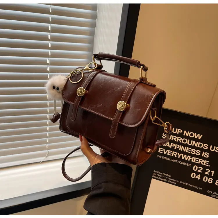 2026 Small Square Brown PU Leather Shoulder Bag with Magnetic Buckle — feature 19