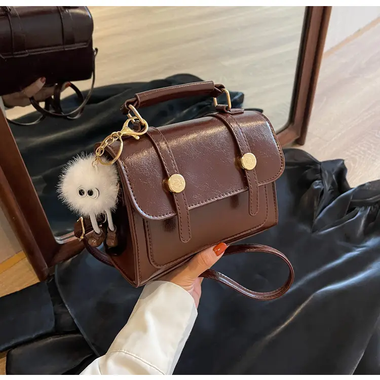 2026 Small Square Brown PU Leather Shoulder Bag with Magnetic Buckle — feature 20
