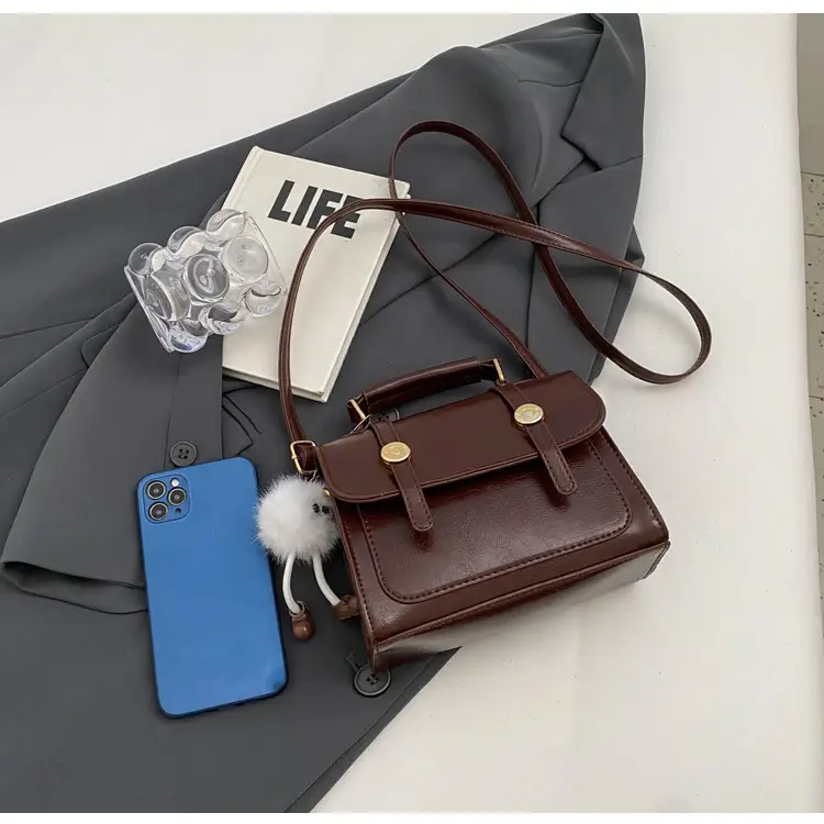 2026 Small Square Brown PU Leather Shoulder Bag with Magnetic Buckle — feature 21