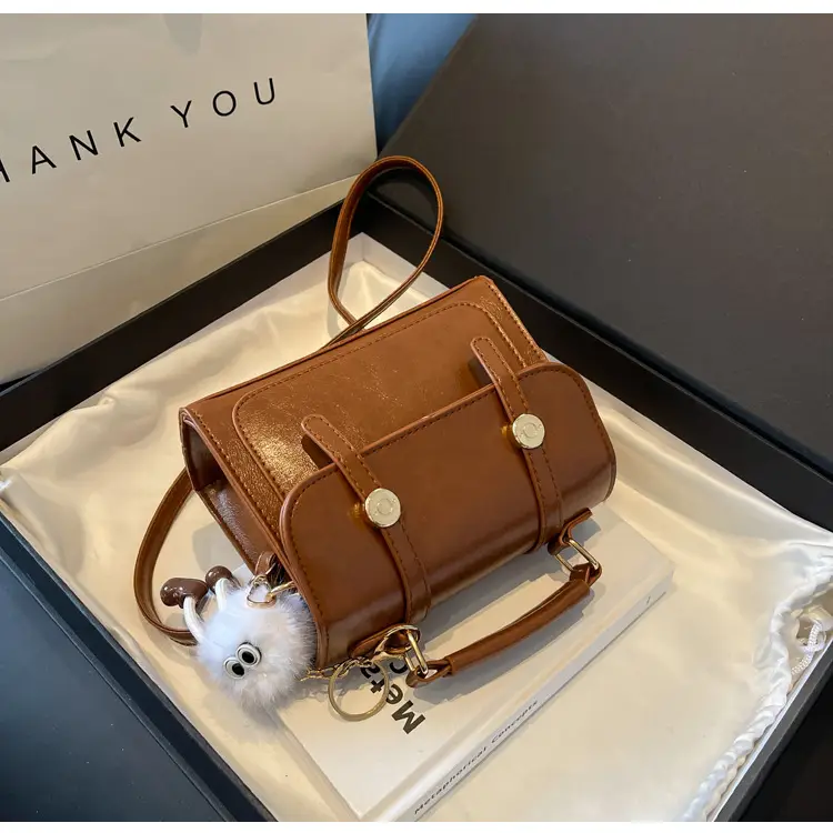 2026 Small Square Brown PU Leather Shoulder Bag with Magnetic Buckle — feature 25