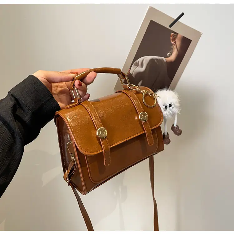 2026 Small Square Brown PU Leather Shoulder Bag with Magnetic Buckle — feature 26