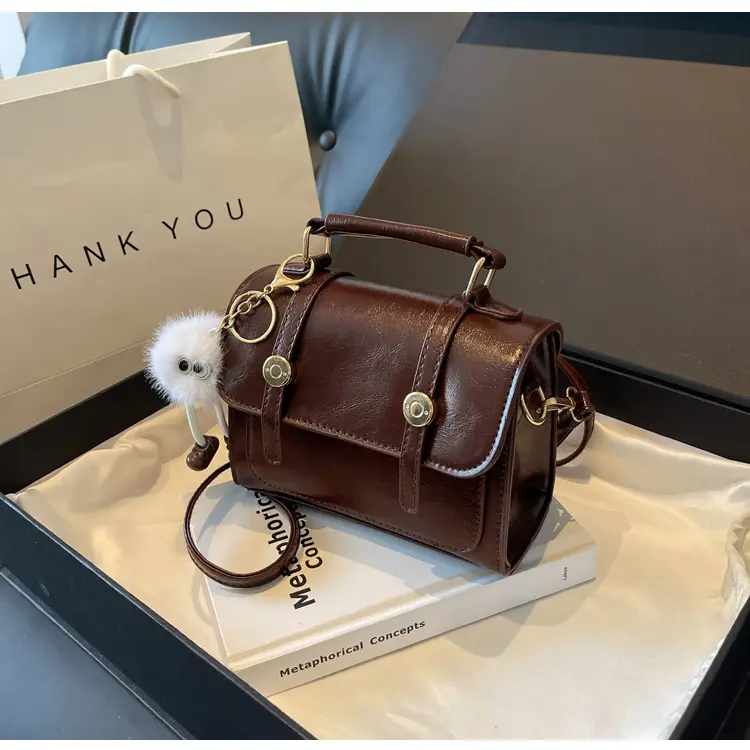 2026 Small Square Brown PU Leather Shoulder Bag with Magnetic Buckle — feature 9