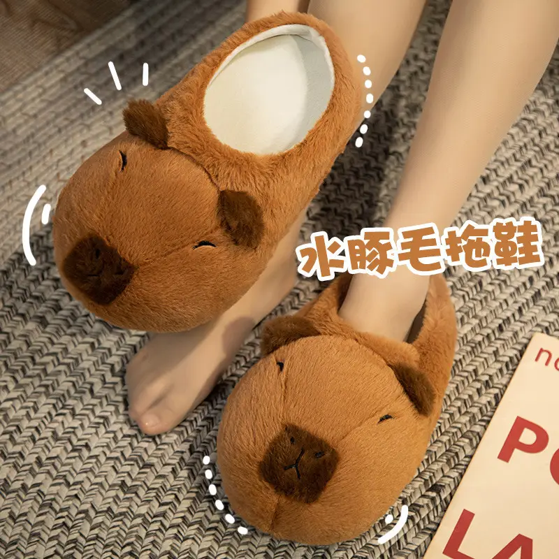 Cute cartoon water guinea pig capabala plush floor slippers cotton shoes men and women winter home bag heel warm cotton shoes - Image 5