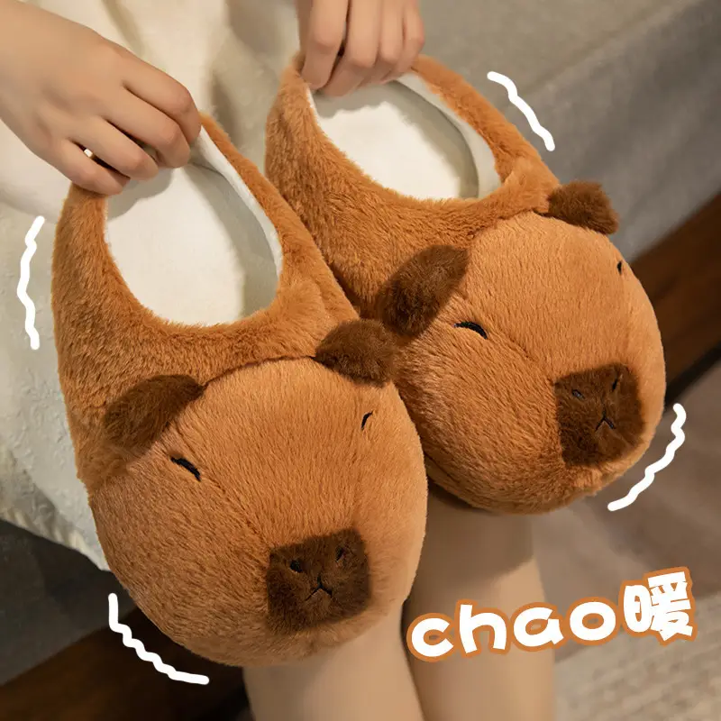 Cute cartoon water guinea pig capabala plush floor slippers cotton shoes men and women winter home bag heel warm cotton shoes - Image 6