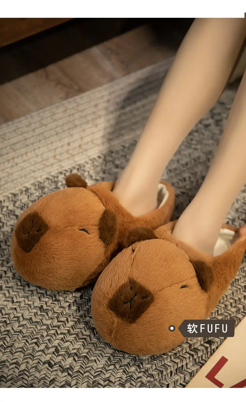 Cute cartoon water guinea pig capabala plush floor slippers cotton shoes men and women winter home bag heel warm cotton shoes — feature 16