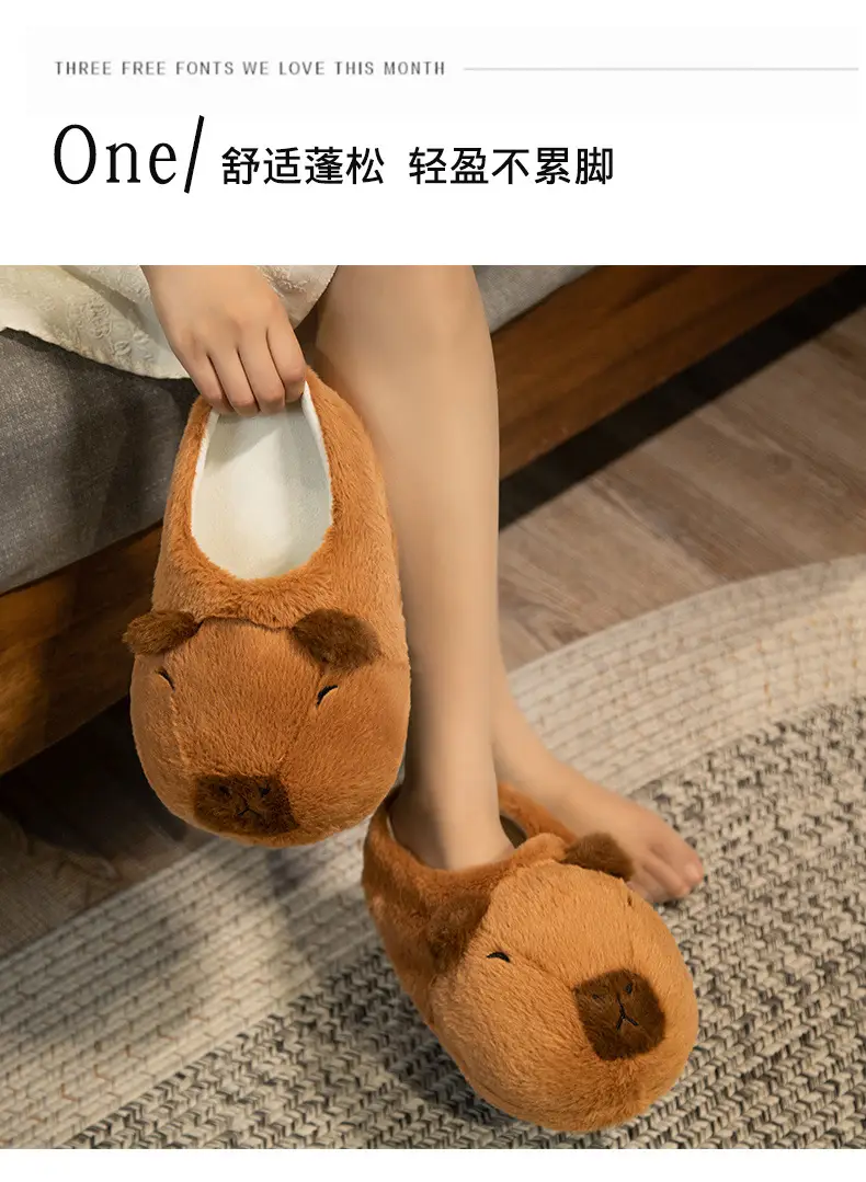 Cute cartoon water guinea pig capabala plush floor slippers cotton shoes men and women winter home bag heel warm cotton shoes — feature 17