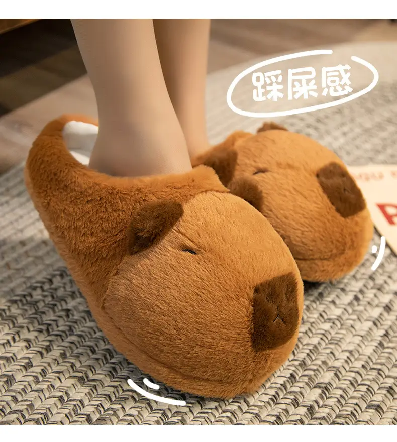 Cute cartoon water guinea pig capabala plush floor slippers cotton shoes men and women winter home bag heel warm cotton shoes — feature 4