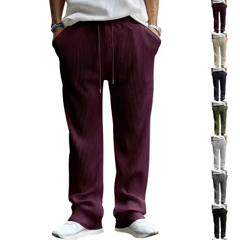 Men Striped Loose Straight Leg Pants Green