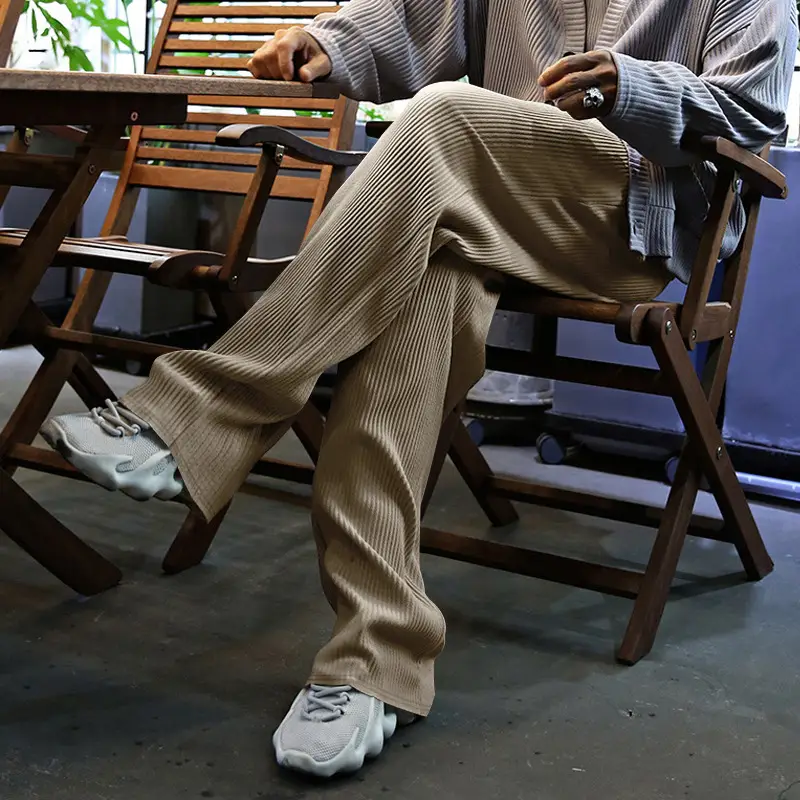 Men Striped Loose Straight Leg Pants Green